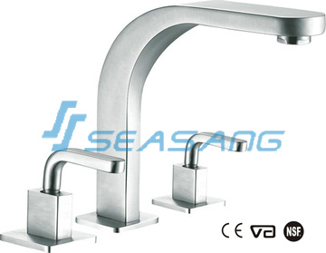 Bathroom Stainless Steel Double Handles 3 Holes Deck-Mounted Faucet