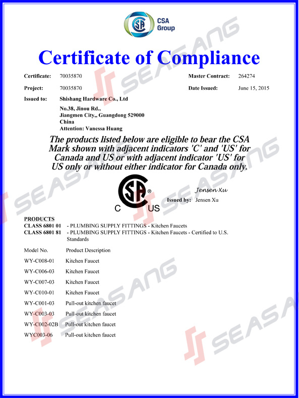 Stainless Steel Single Handle Kitchen Sink Faucet with CSA&WM Certificates